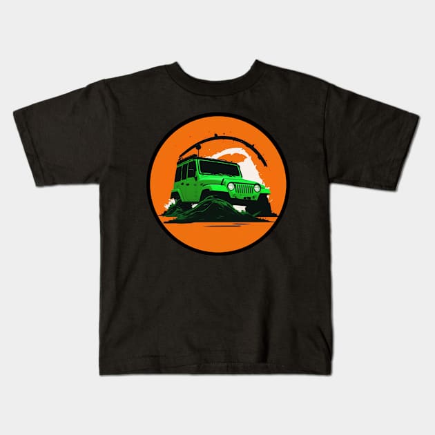 Jeep vehicle green orange design Kids T-Shirt by The Wonder View